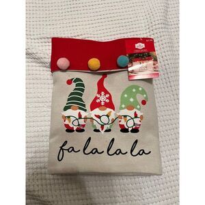 Christmas Tree skirt box fa la la la gnomes with Pom poms
